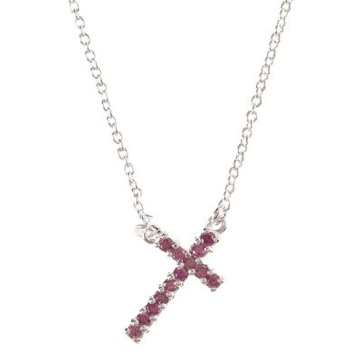 Necklace Slant Amethyst CZ Cross 18 Inch +1 Inch Chain (Pack of 2) - 603799098090 - 35-6321