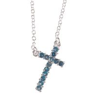 Necklace Slant Blue Topaz CZ Cross 18 Inch +1 Inch Chain (Pack of 2)