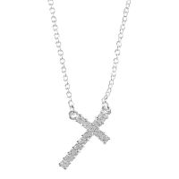 Necklace Slant Clear CZ Cross 18 Inch +1 Inch Chain (Pack of 2)