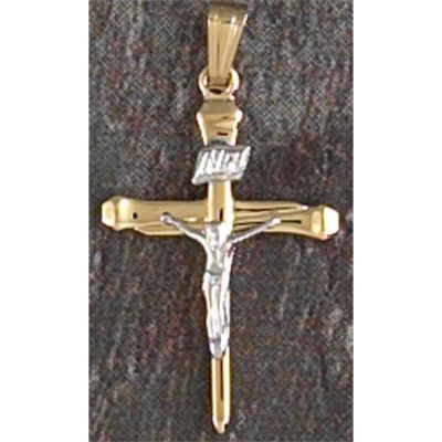 Necklace Small Crucifix 2 Tone Silver Plated Nail Cross 18 Inch - 714611136859 - 36-8634P