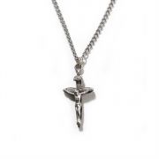 Necklace Small Pewter V-Tip Crucifix 18 Inch