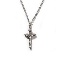 Necklace Small Pewter V-Tip Crucifix 18 Inch