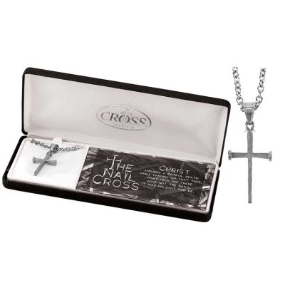 Necklace Stainless Steel 1 1/4 Inch Nail Cross 24 Inch Chain - 603799088039 - 32-1208