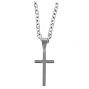 Necklace Stainless Steel 1 1/8 Inch Box Cross w/24 Inch Chain
