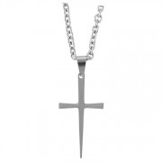Necklace Stainless Steel 1.5 Inch Taper Cross 24 Inch Chain