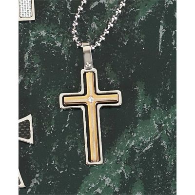 Necklace Stainless Steel 2 Tone Box Cross Cubic Zirconia - 714611135715 - 32-8044