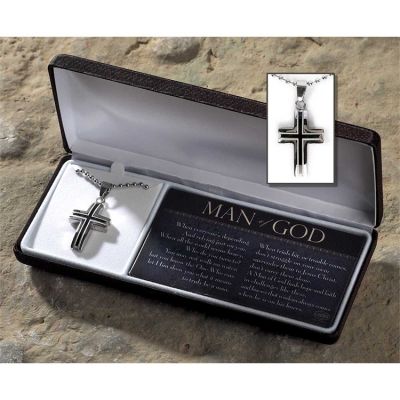 Necklace Stainless Steel Black Cross Man/God 24 Inch Chain - 714611161066 - 32-6719