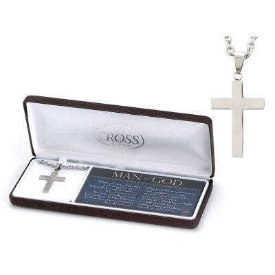 Necklace Stainless Steel Box Cross Man/God 24 Inch Chain - 714611161042 - 32-6717