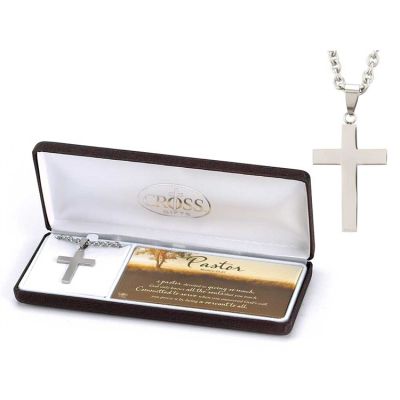 Necklace Stainless Steel Box Cross Pastor 24 Inch Chain - 714611182825 - 32-6714