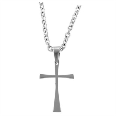 Necklace Stainless Steel Flare Cross 24 Inch Chain - 603799205375 - 32-5405