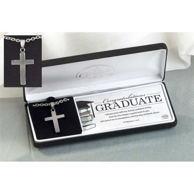 Necklace Stainless Steel Graduate Box Cross 24 Inch - 714611174134 - 32-0758