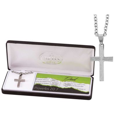Necklace Stainless Steel Grained Cross 24 Inch Chain - 603799093910 - 32-1216
