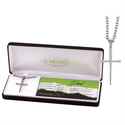 Necklace Stainless Steel Tapered Cross 24 Inch Chain - 603799093934 - 32-1217