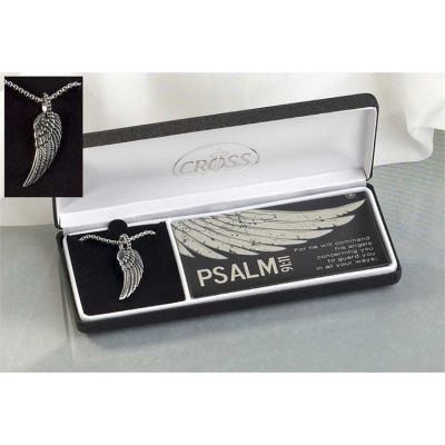 Necklace Stainless Steel Wing Psalm 91:11, 24 Inch Chain - 714611174219 - 32-5111