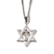 Necklace Star David w/Cross, Silver Plated, 18 Inch Chain