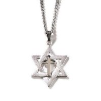 Necklace Star David w/Cross, Silver Plated, 18 Inch Chain