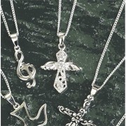 Necklace Sterling Silver 3/4 Cross /stones vbal w/Chain