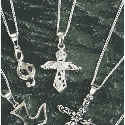 Necklace Sterling Silver 3/4 Cross /stones vbal w/Chain - 714611154495 - 73-7518