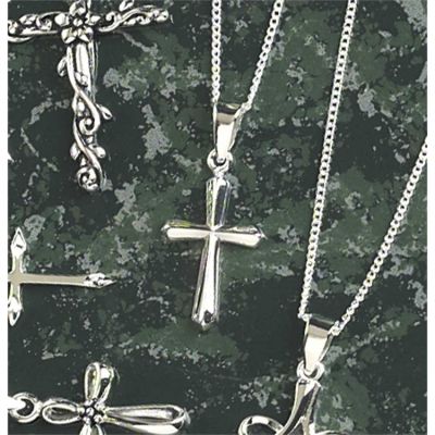 Necklace Sterling Silver Beveled Cross 18 Inch Chain, Deluxe Box - 714611154532 - 73-7522