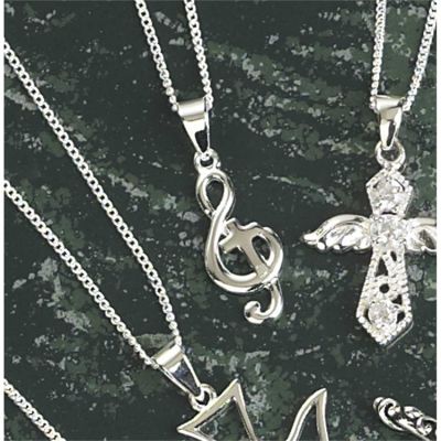 Necklace Sterling Silver Cross Musical Staff 18 Inch, Deluxe Gift Box - 714611154488 - 73-7517