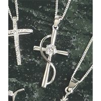 Necklace Sterling Silver Cross/sash CZ Vbale Gift Box w/Chain