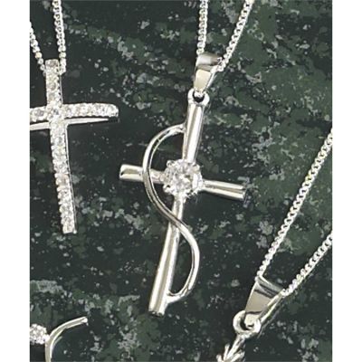 Necklace Sterling Silver Cross/sash CZ Vbale Gift Box w/Chain - 714611154334 - 73-7502