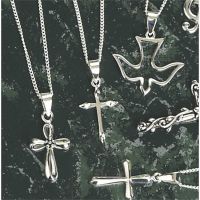 Necklace Sterling Silver Etched Cross 18 Inch Chain, Deluxe Gift Box