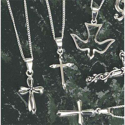 Necklace Sterling Silver Etched Cross 18 Inch Chain, Deluxe Gift Box - 714611154525 - 73-7521