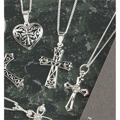 Necklace Sterling Silver Filigree Flare/Cross 18 Inch Deluxe Box - 714611154433 - 73-7512