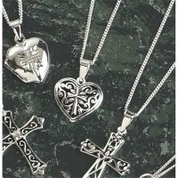 Necklace Sterling Silver Filigree Heart/Cross 18 Inch Deluxe Box