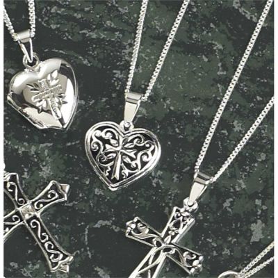 Necklace Sterling Silver Filigree Heart/Cross 18 Inch Deluxe Box - 714611154419 - 73-7510