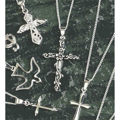 Necklace Sterling Silver Flower/Vine Cross 18 Inch Deluxe Box - 714611154518 - 73-7520