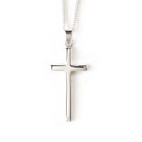 Necklace Sterling Silver Long, Thin Cross 18 Inch Deluxe Box