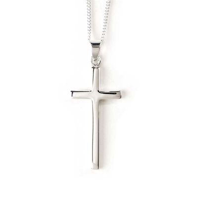 Necklace Sterling Silver Long, Thin Cross 18 Inch Deluxe Box - 714611164630 - 73-7544