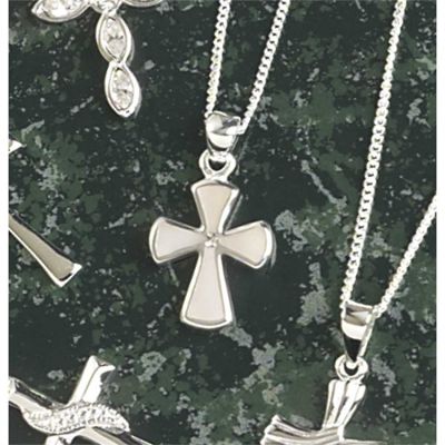 Necklace Sterling Silver Mop Flare Cross /Cubic Zirconia 18 Inch - 714611154679 - 73-7536