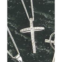 Necklace Sterling Silver Open Bow Cubic Zirconia Cross 18 Inch Box