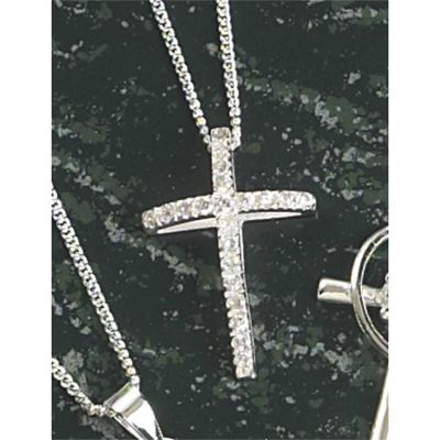 Necklace Sterling Silver Open Bow Cubic Zirconia Cross 18 Inch Box - 714611154327 - 73-7501
