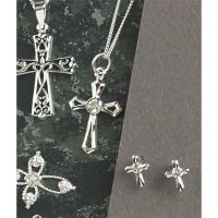 Necklace Sterling Silver Open Flare Cross Cubic Zirconia 18 Inch Box