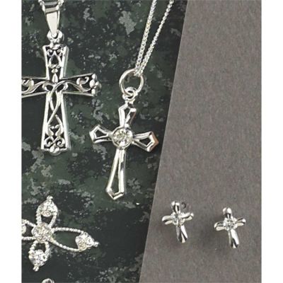 Necklace Sterling Silver Open Flare Cross Cubic Zirconia 18 Inch Box - 714611154464 - 73-7515