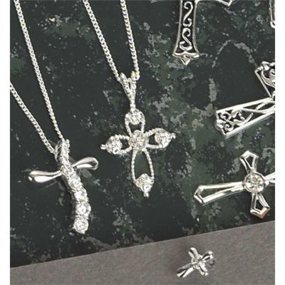 Necklace Sterling Silver Open Petal Cross Cubic Zirconia 18 Inch Box - 714611154457 - 73-7514