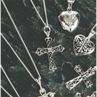 Necklace Sterling Silver Open Scroll Budded Cross Cubic Zirconia