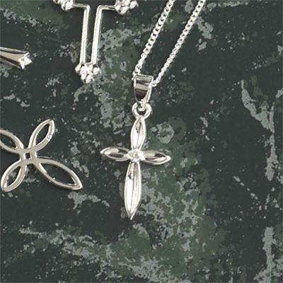 Necklace Sterling Silver Petal Cross /Cubic Zirconia 18 Inch Box - 714611154631 - 73-7532