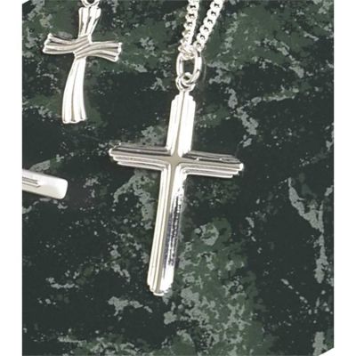 Necklace Sterling Silver Ribbed Cross 20 Inch Deluxe Box - 714611154716 - 73-7540