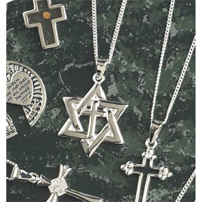 Necklace Sterling Silver Star/David/Cross 18 Inch Deluxe Box - 714611154594 - 73-7528