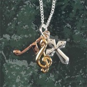 Necklace Tricolor Cross/Musical Note G Clef 18 Inch