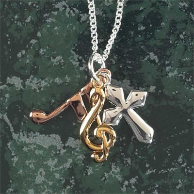 Necklace Tricolor Cross/Musical Note G Clef 18 Inch - 714611163596 - 73-2758P