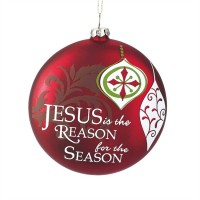 3pk -Ornament Glass Jesus is the Reason 4 Inch Red Pack of 3