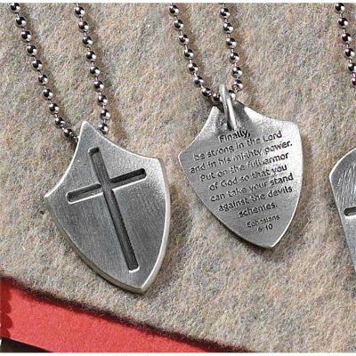 Pewter Necklace Shield/Cross with 21 inch Chain (Pack of 2) - 714611121787 - 32-5551