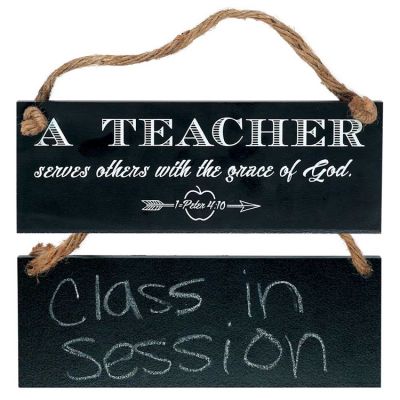 Plaque chalkboard W/ Jute A Teacher Serves 1 Peter 4:10 (Pack of 2) - 603799106764 - DCBH83-100