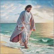 Plaque MDF Be Still My Soul Jesus Walking on the Beach